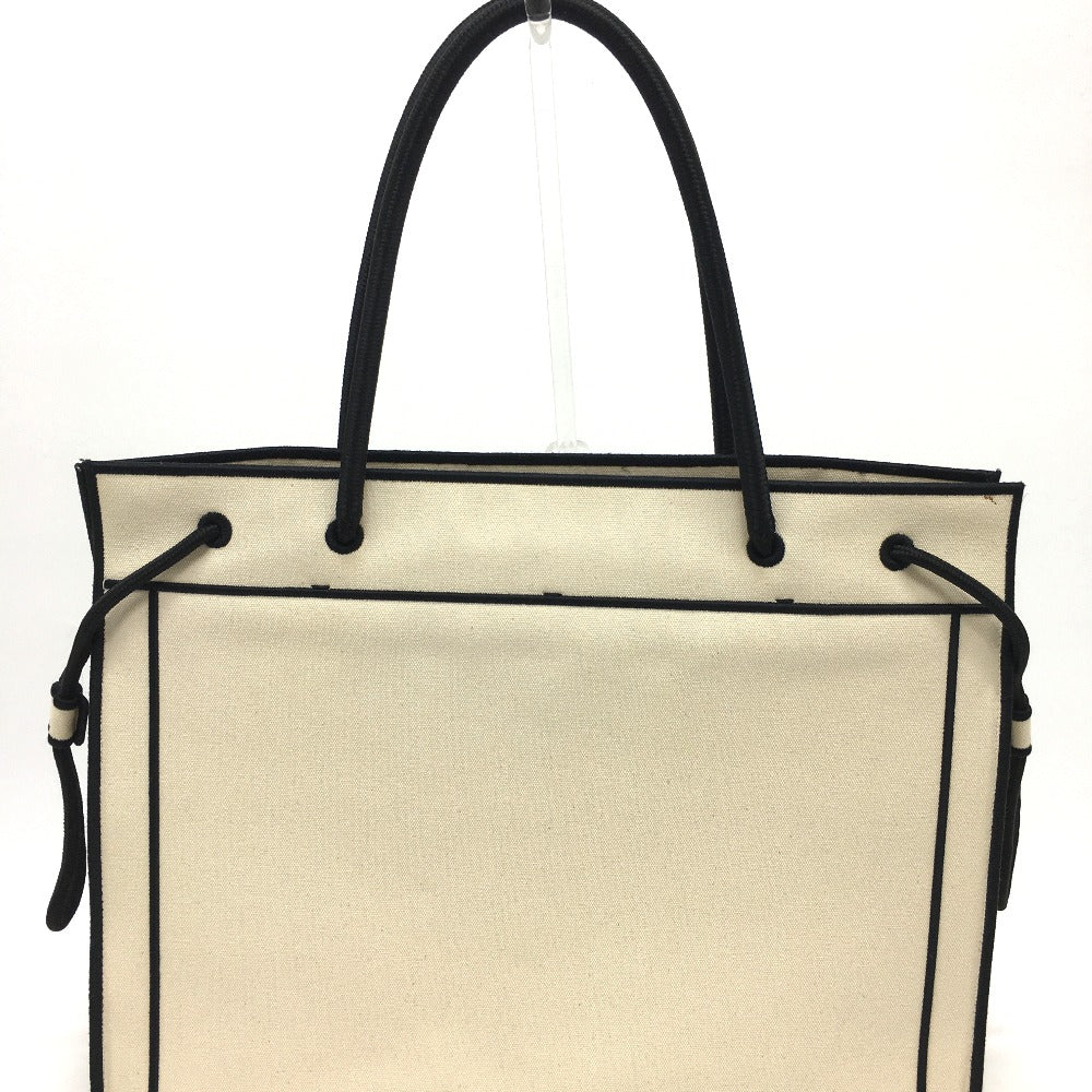 FENDI Tote Bag 8BH379 canvas Beige x black logo rome shopper Women Used Authentic