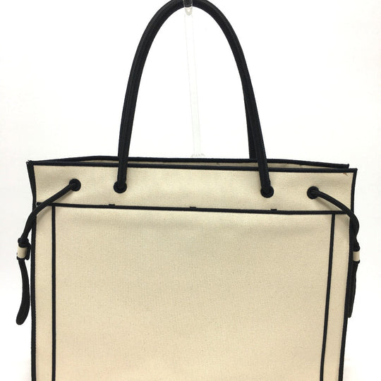 FENDI Tote Bag 8BH379 canvas Beige x black logo rome shopper Women Used Authentic