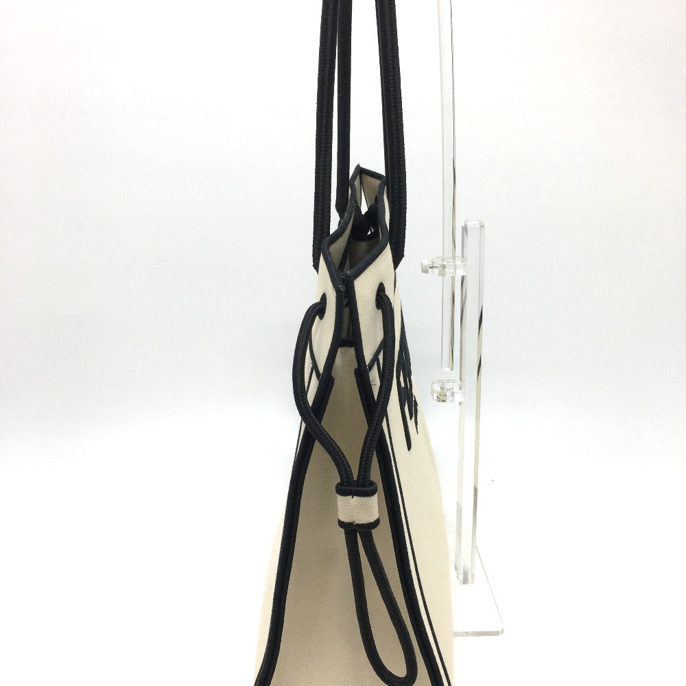FENDI Tote Bag 8BH379 canvas Beige x black logo rome shopper Women Used Authentic