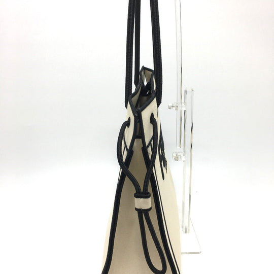 FENDI Tote Bag 8BH379 canvas Beige x black logo rome shopper Women Used Authentic