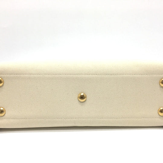 FENDI Tote Bag 8BH379 canvas Beige x black logo rome shopper Women Used Authentic