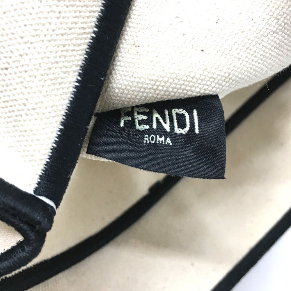FENDI Tote Bag 8BH379 canvas Beige x black logo rome shopper Women Used Authentic