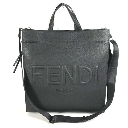FENDI Tote Bag 7VA583 leather black shoulder bag shopper medium mens Used Authentic