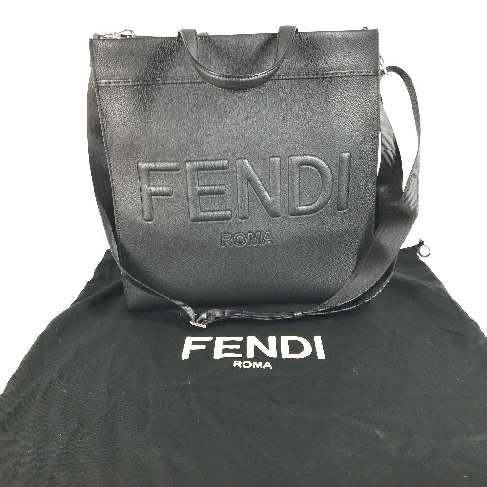 FENDI Tote Bag 7VA583 leather black shoulder bag shopper medium mens Used Authentic