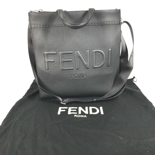 FENDI Tote Bag 7VA583 leather black shoulder bag shopper medium mens Used Authentic