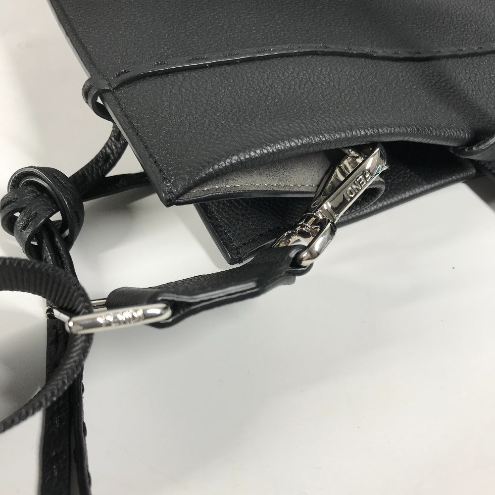 FENDI Tote Bag 7VA583 leather black shoulder bag shopper medium mens Used Authentic