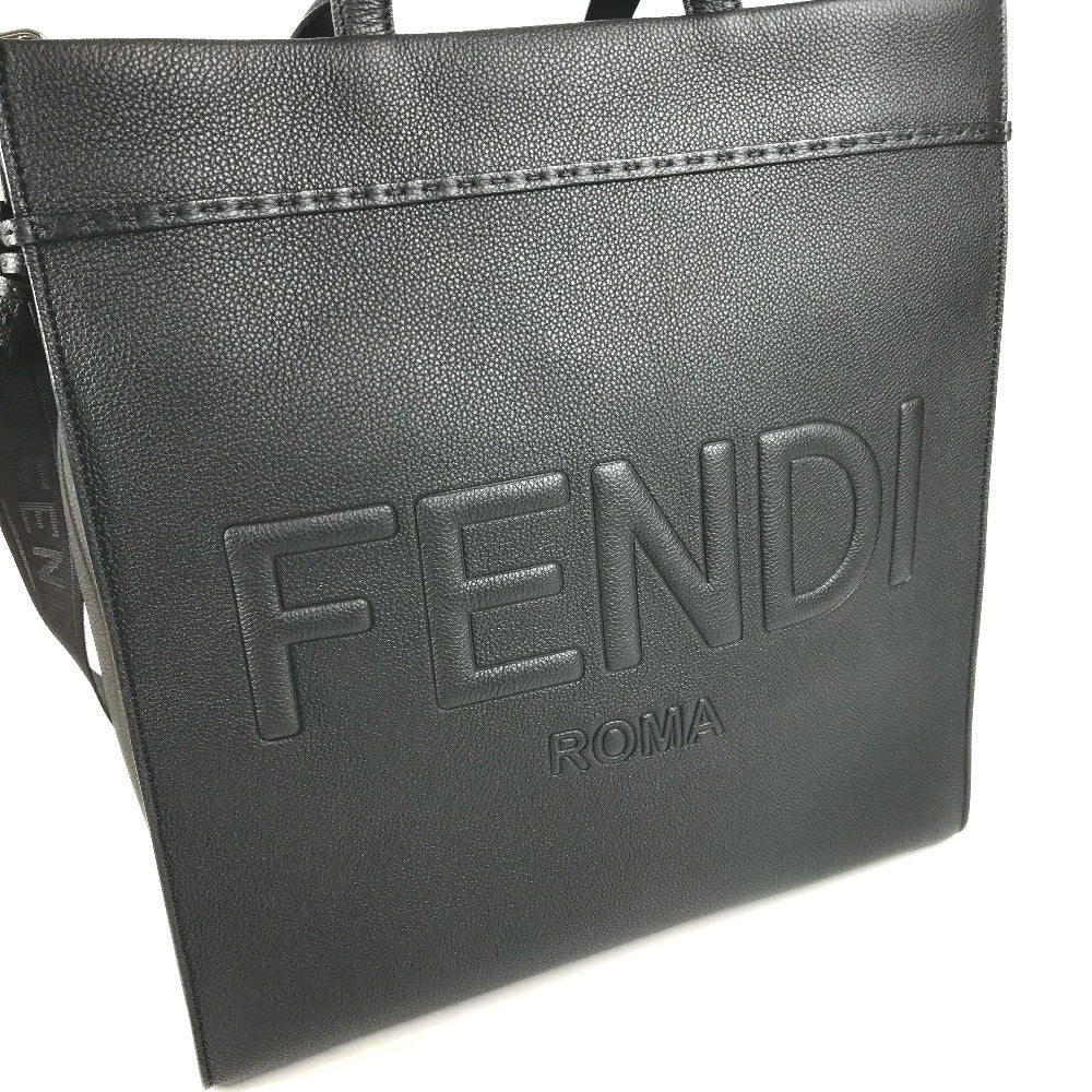 FENDI Tote Bag 7VA583 leather black shoulder bag shopper medium mens Used Authentic