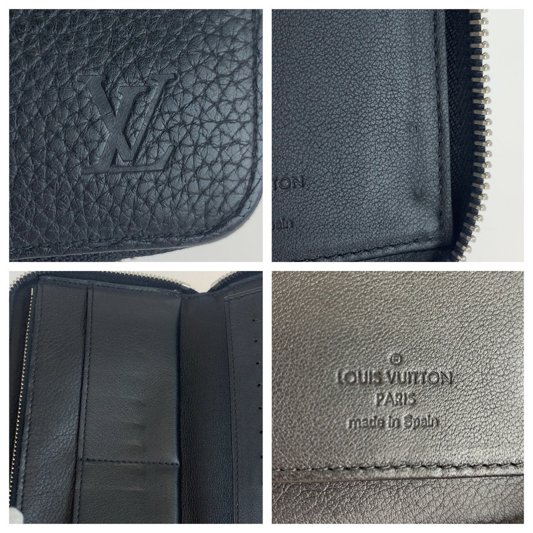 LOUIS VUITTON Long Wallet Purse M58804 leather Black Noir Long Wallet Purse Zip Around Taurillon Clemence Leather Zippy Wallet Vertical mens Used Authentic