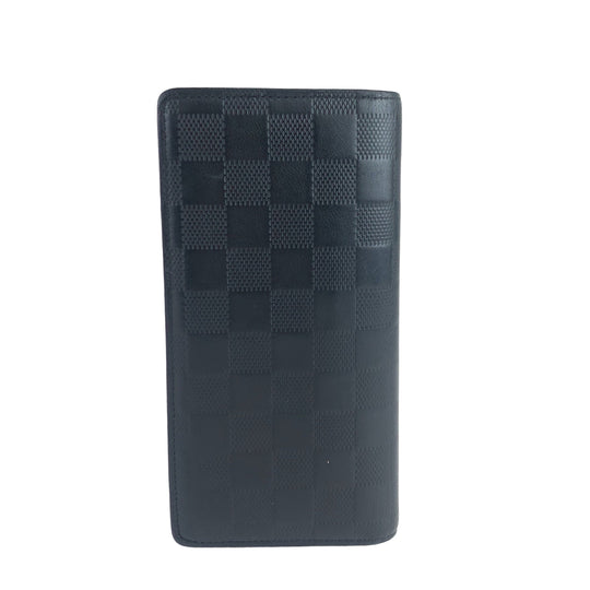 LOUIS VUITTON Long Wallet Purse ‚l63318 leather Black SilverMetal Long Wallet Purse Damier Anfini Portefeuille Braza mens Used Authentic