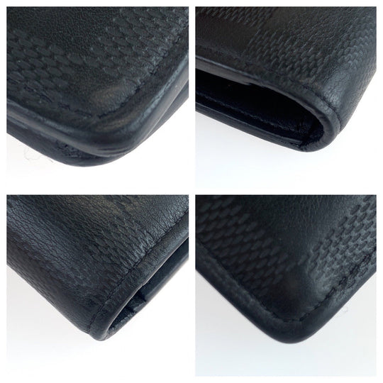 LOUIS VUITTON Long Wallet Purse ‚l63318 leather Black SilverMetal Long Wallet Purse Damier Anfini Portefeuille Braza mens Used Authentic