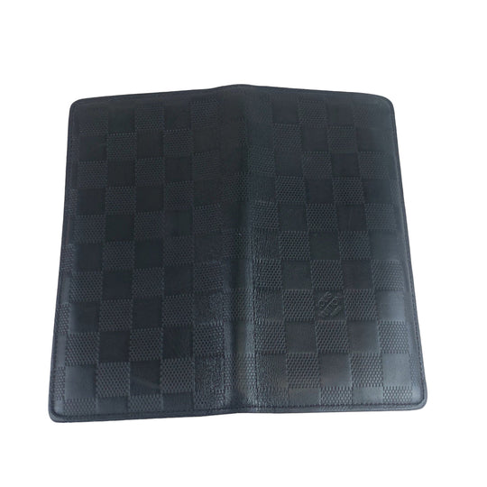 LOUIS VUITTON Long Wallet Purse ‚l63318 leather Black SilverMetal Long Wallet Purse Damier Anfini Portefeuille Braza mens Used Authentic