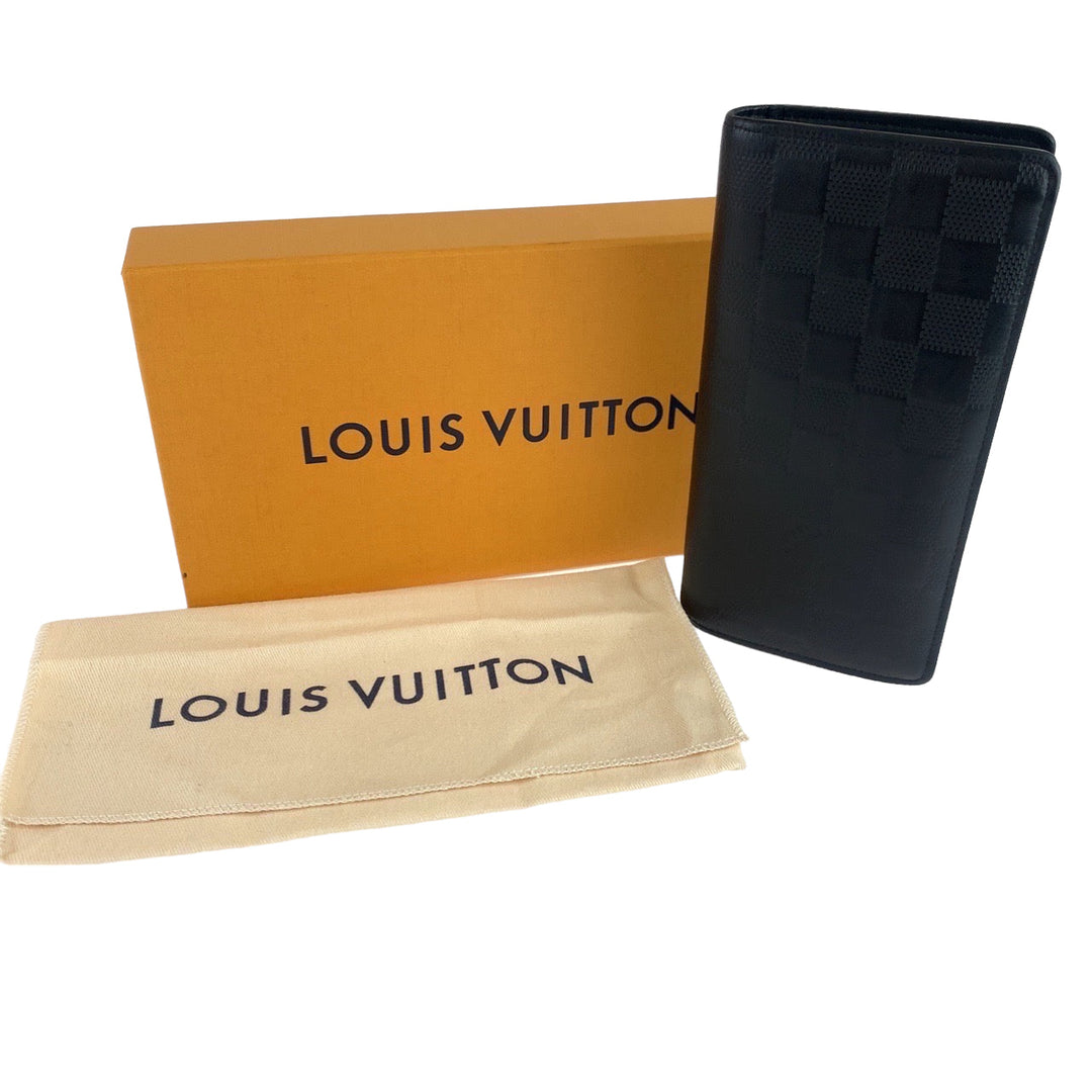 LOUIS VUITTON Long Wallet Purse ‚l63318 leather Black SilverMetal Long Wallet Purse Damier Anfini Portefeuille Braza mens Used Authentic