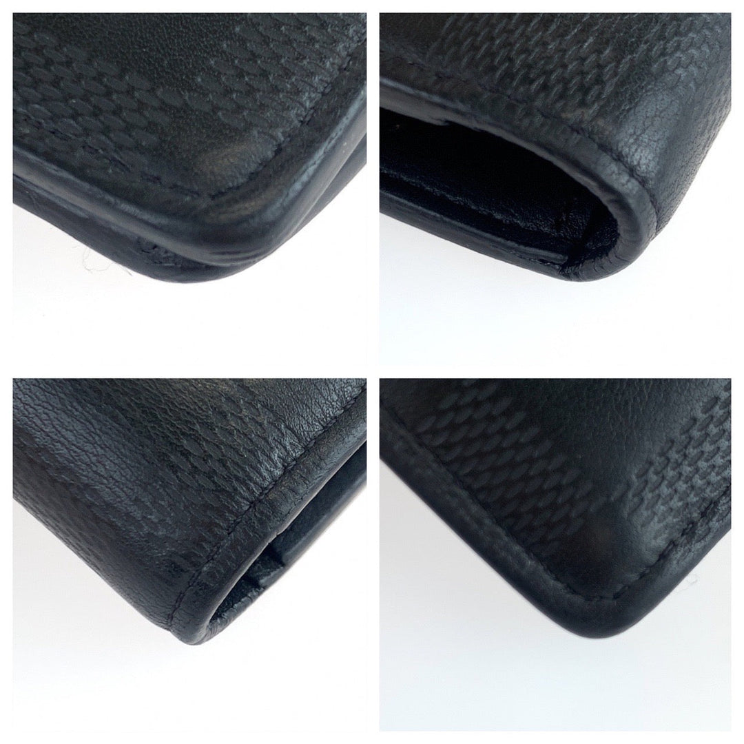 LOUIS VUITTON Long Wallet Purse ‚l63318 leather Black SilverMetal Long Wallet Purse Damier Anfini Portefeuille Braza mens Used Authentic