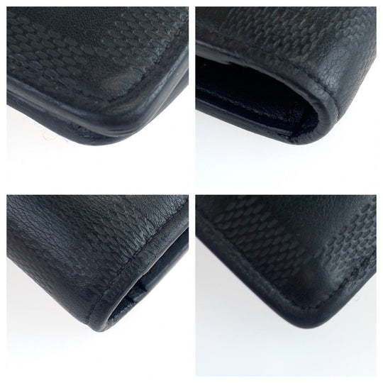 LOUIS VUITTON Long Wallet Purse ‚l63318 leather Black SilverMetal Long Wallet Purse Damier Anfini Portefeuille Braza mens Used Authentic