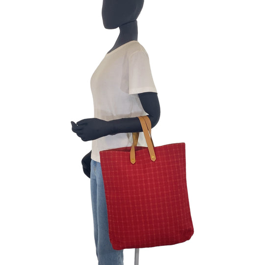 HERMES Tote Bag Canvas, Leather Red camel Tote Bag Handbag A4 compatible Amedaba GM Women Used Authentic