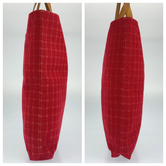 HERMES Tote Bag Canvas, Leather Red camel Tote Bag Handbag A4 compatible Amedaba GM Women Used Authentic