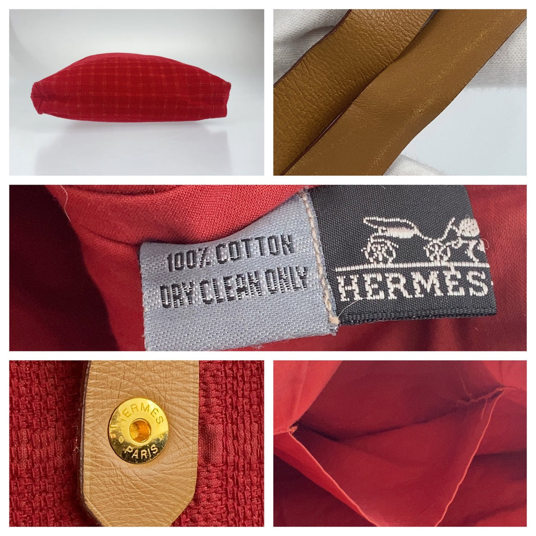 HERMES Tote Bag Canvas, Leather Red camel Tote Bag Handbag A4 compatible Amedaba GM Women Used Authentic