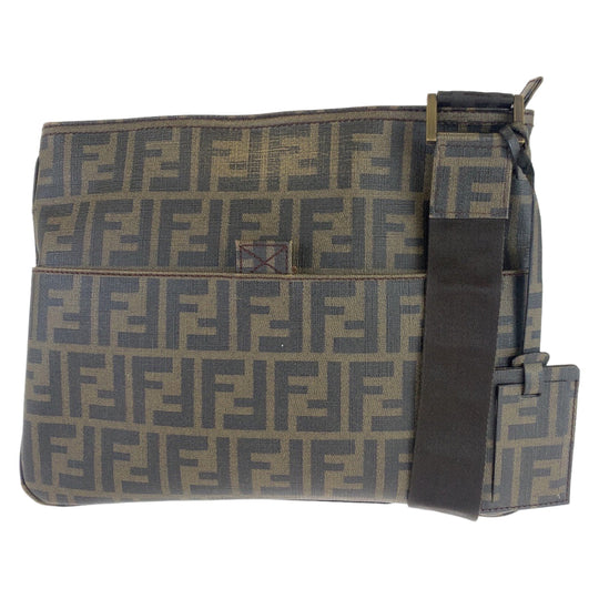 FENDI Shoulder Bag PVC Brown Gold Metal Crossbody Shoulder Bag Messenger Bag Zucca Pattern Women Used Authentic