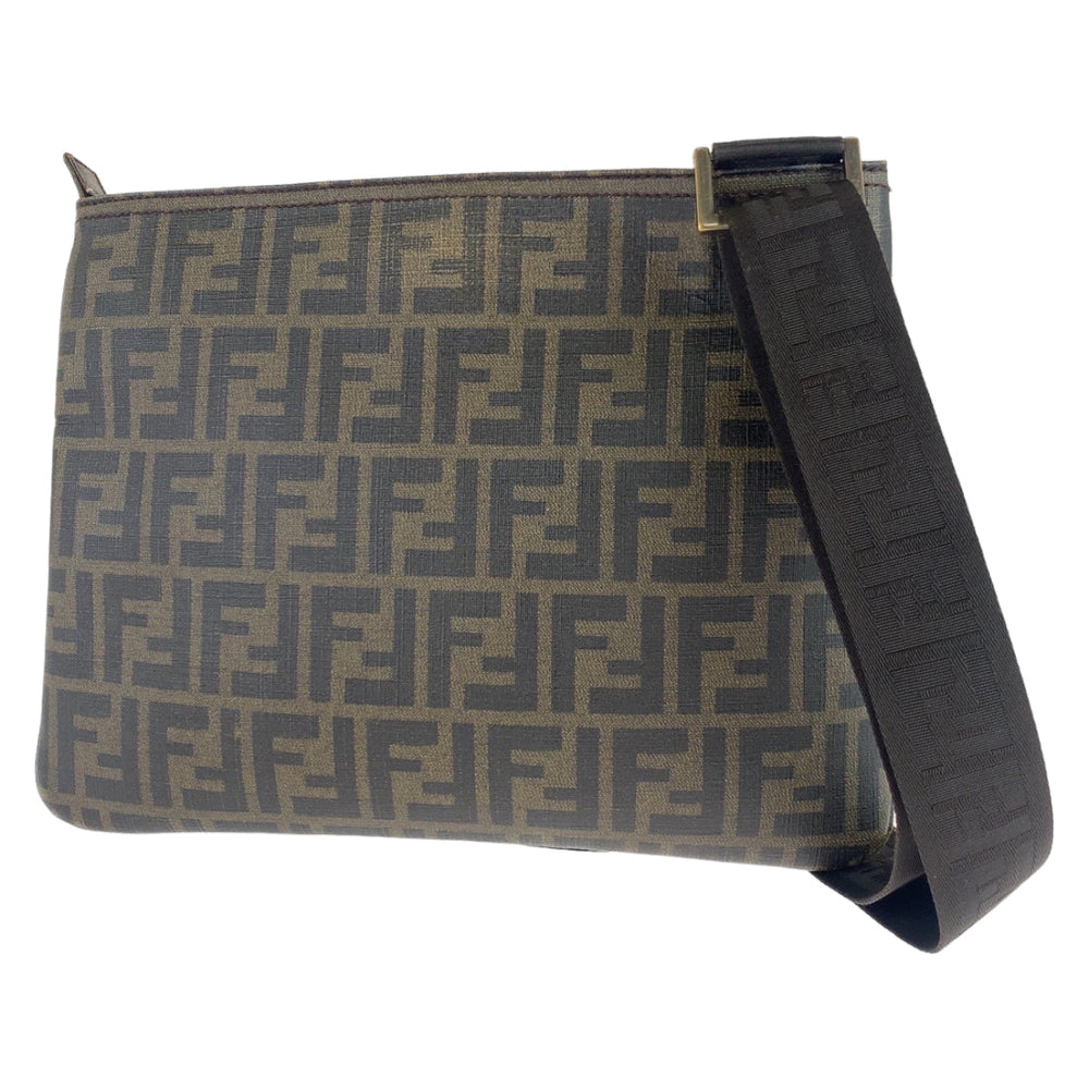 FENDI Shoulder Bag PVC Brown Gold Metal Crossbody Shoulder Bag Messenger Bag Zucca Pattern Women Used Authentic