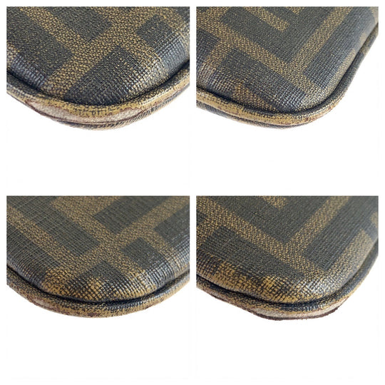 FENDI Shoulder Bag PVC Brown Gold Metal Crossbody Shoulder Bag Messenger Bag Zucca Pattern Women Used Authentic