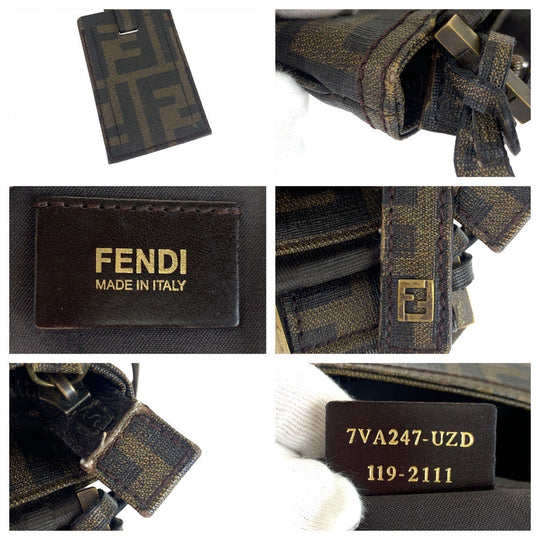FENDI Shoulder Bag PVC Brown Gold Metal Crossbody Shoulder Bag Messenger Bag Zucca Pattern Women Used Authentic