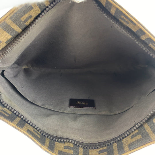 FENDI Shoulder Bag PVC Brown Gold Metal Crossbody Shoulder Bag Messenger Bag Zucca Pattern Women Used Authentic