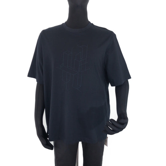 HERMES Short sleeve T-shirt cotton Navy navy blue Short Sleeve Shirts T-Shirts H logo embroidery mens XL Used Authentic