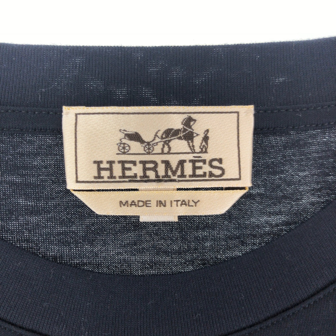 HERMES Short sleeve T-shirt cotton Navy navy blue Short Sleeve Shirts T-Shirts H logo embroidery mens XL Used Authentic