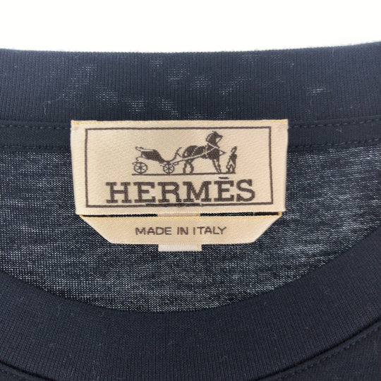 HERMES Short sleeve T-shirt cotton Navy navy blue Short Sleeve Shirts T-Shirts H logo embroidery mens XL Used Authentic