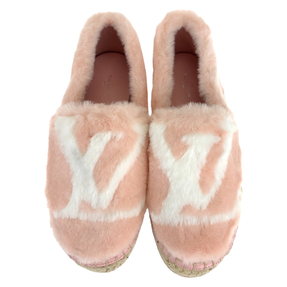 LOUIS VUITTON Slip-on 1A51OI Fake fur Pink white Slip-on espadrilles Seashore Line Women 35 Used Authentic