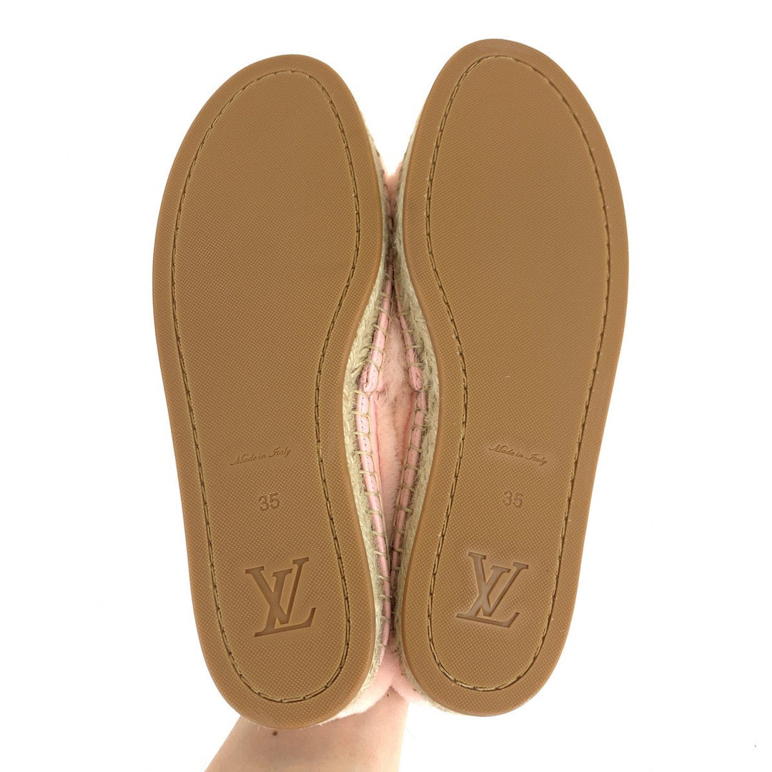 LOUIS VUITTON Slip-on 1A51OI Fake fur Pink white Slip-on espadrilles Seashore Line Women 35 Used Authentic