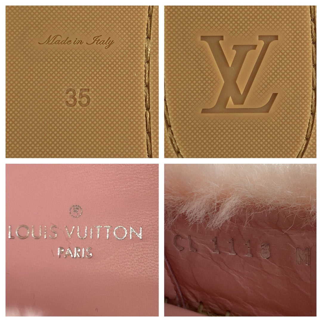 LOUIS VUITTON Slip-on 1A51OI Fake fur Pink white Slip-on espadrilles Seashore Line Women 35 Used Authentic