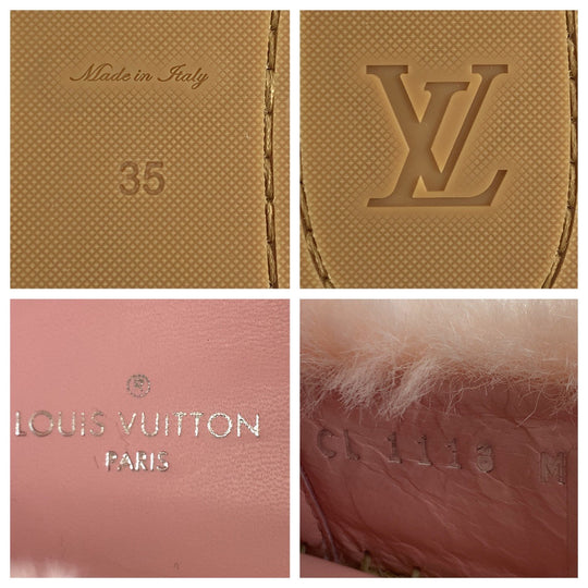 LOUIS VUITTON Slip-on 1A51OI Fake fur Pink white Slip-on espadrilles Seashore Line Women 35 Used Authentic