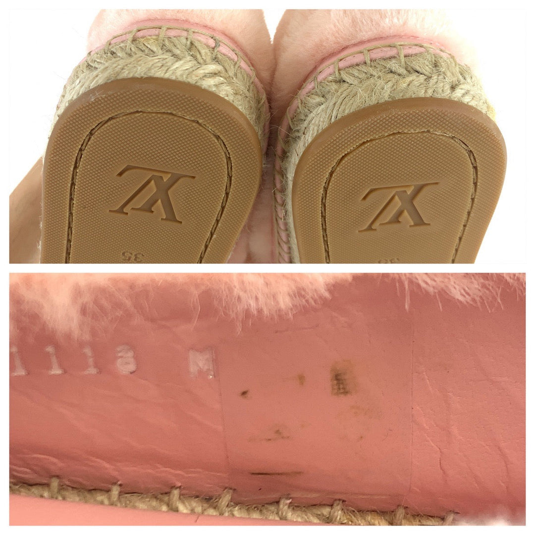 LOUIS VUITTON Slip-on 1A51OI Fake fur Pink white Slip-on espadrilles Seashore Line Women 35 Used Authentic