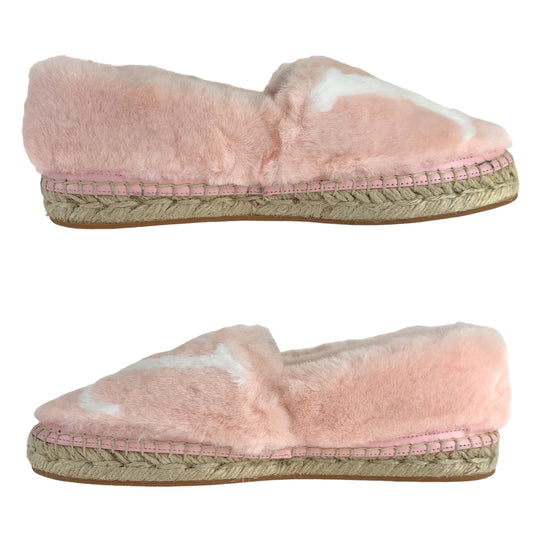 LOUIS VUITTON Slip-on 1A51OI Fake fur Pink white Slip-on espadrilles Seashore Line Women 35 Used Authentic