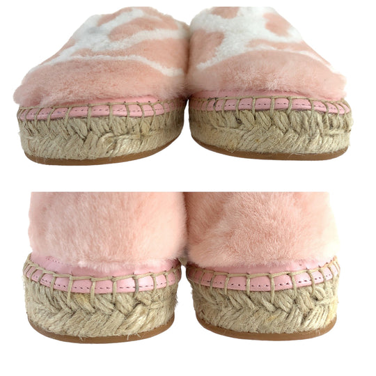 LOUIS VUITTON Slip-on 1A51OI Fake fur Pink white Slip-on espadrilles Seashore Line Women 35 Used Authentic