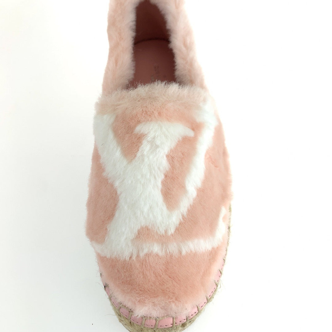 LOUIS VUITTON Slip-on 1A51OI Fake fur Pink white Slip-on espadrilles Seashore Line Women 35 Used Authentic