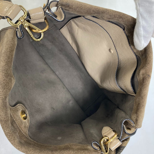FENDI Shoulder Bag 8BT303 Leather / suede beige Zucca handbag FLIP flip large FF logo strap Women Used Authentic