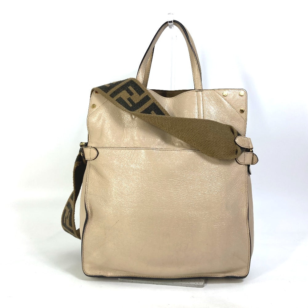 FENDI Shoulder Bag 8BT303 Leather / suede beige Zucca handbag FLIP flip large FF logo strap Women Used Authentic