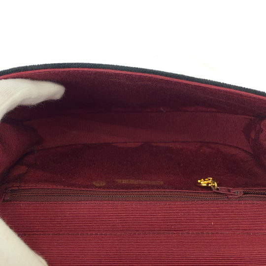 CHANEL Shoulder Bag Velor Black GoldMetal ChainShoulder Bag Pochette Border stitch Half Moon COCO Mark Women Used Authentic