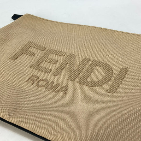 FENDI Clutch bag canvas beige Pouch logo Women Used Authentic