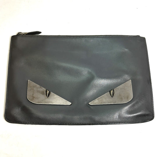 FENDI Clutch bag 7N0078 leather gray Pouch Monster Bugs