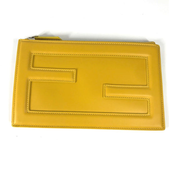 FENDI Clutch bag 7N0114 leather yellow logo Women Used Authentic