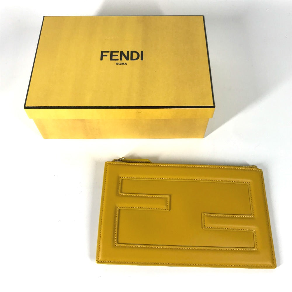 FENDI Clutch bag 7N0114 leather yellow logo Women Used Authentic