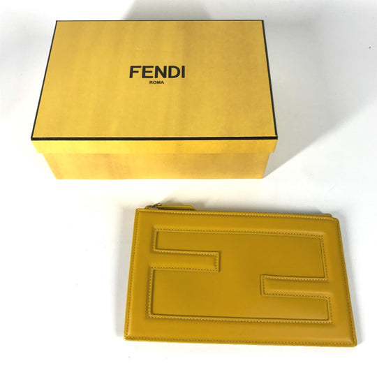 FENDI Clutch bag 7N0114 leather yellow logo Women Used Authentic