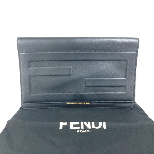 FENDI Clutch bag 8M0351 leather black FF logo mens Used Authentic
