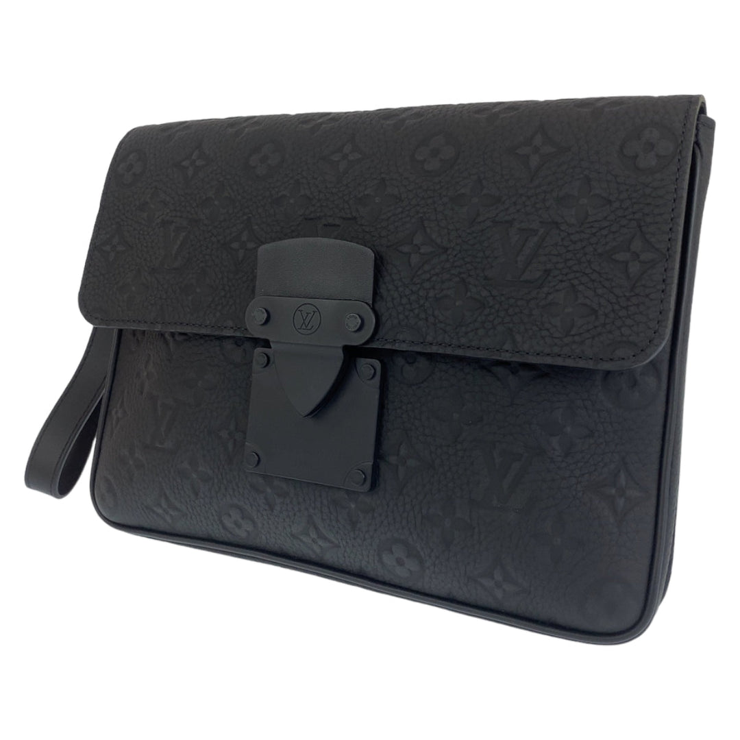 LOUIS VUITTON Clutch bag M80582 leather black Clutch bag business bag Taurillon Clemence Monogram S lock mens Used Authentic