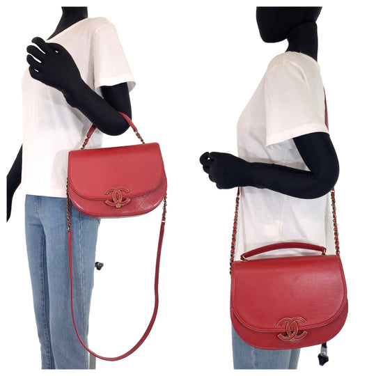 CHANEL Shoulder Bag leather Red Gold Metal Chain Shoulder Bag Pochette Coco Curve Matelasse COCO Mark Women Used Authentic