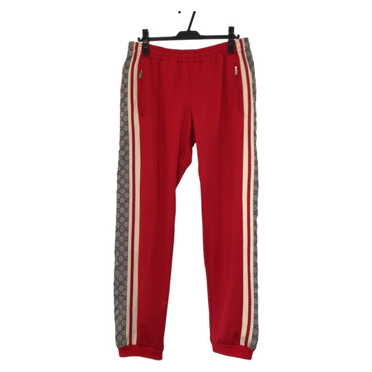 GUCCI Pants 545603 XJAC0 Polyester, Cotton Red red Track pants jersey Technical jersey Side line GG pattern mens L Used Authentic