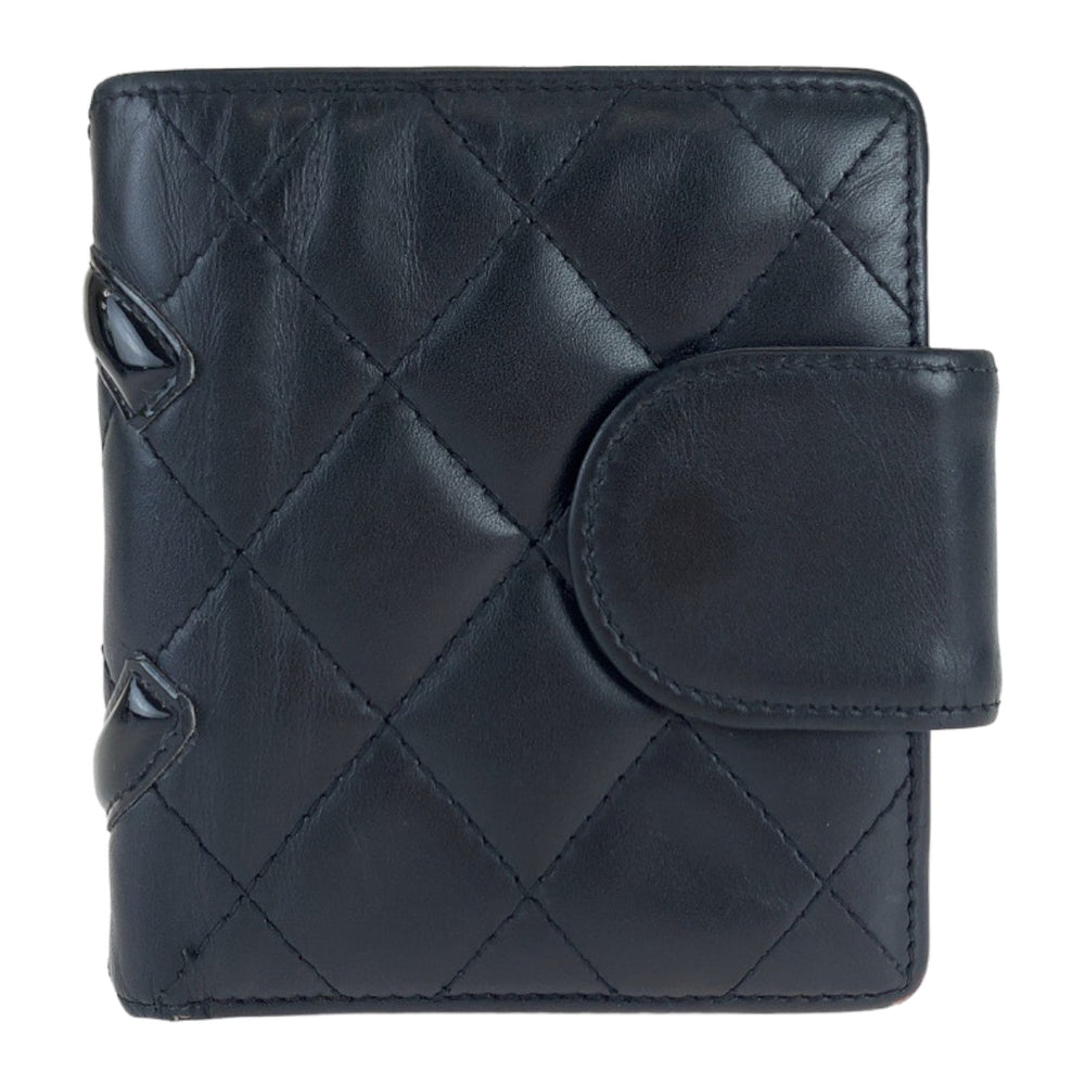 CHANEL Bifold Wallet lambskin Black pink Folding wallet Compact wallet Cambon line COCO Mark Women Used Authentic